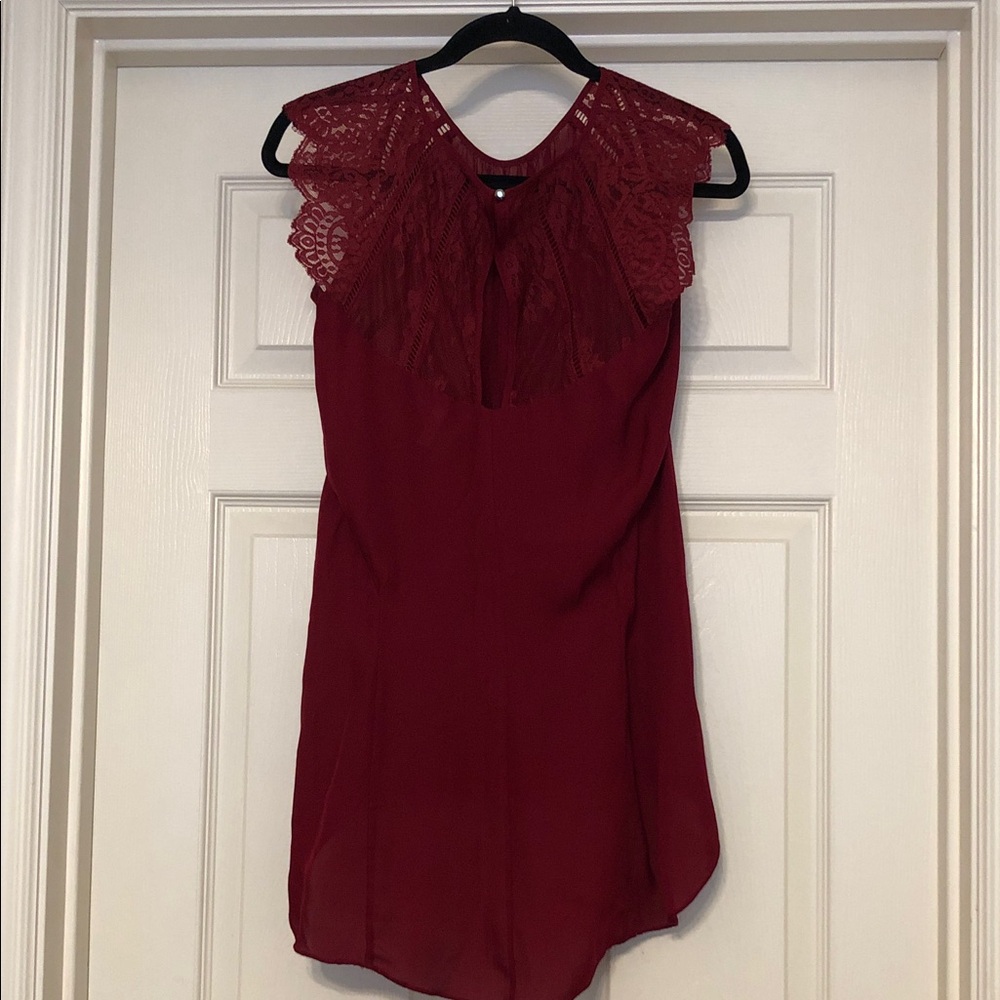 White House Black Market Burgundy Silk Lace Blouse Size S